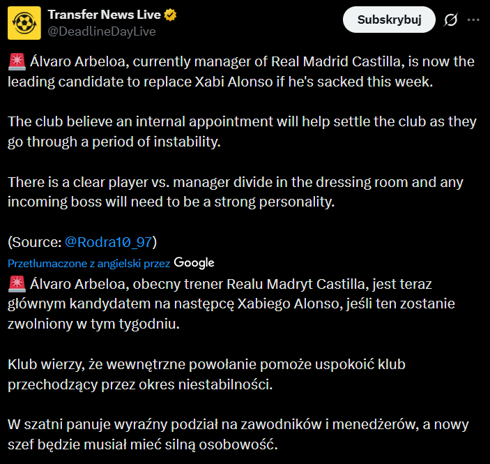 Jednak NIE ZIDANE i NIE KLOPP! To ma być FAWORYT do zastąpienia Xabiego Alonso!